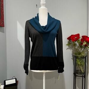 NEW Alfani Colorblock Cowl Neck Ruched Layering Tri-Tone Relaxed Sweater M NWT